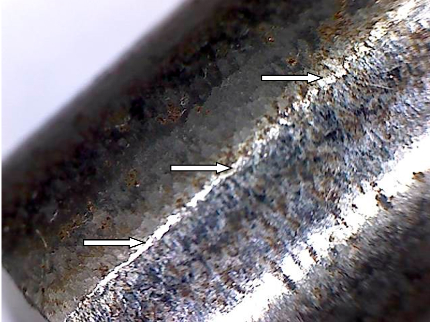 Фото 24. Стачивания металла ролика с образованием граней. Вид через микроскоп – увеличение в 10 раз