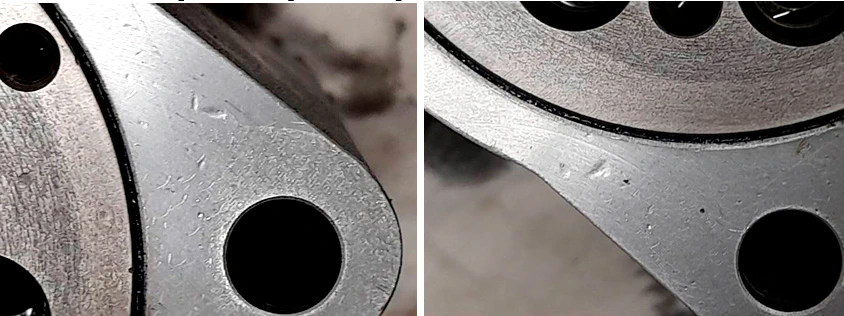 Фото 42,43. Локальные вмятины на стыковочных поверхностях корпуса насоса