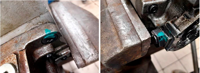 Фото 9,10. Пломбы в виде краски зелёного цвета на крепёжных деталях насоса