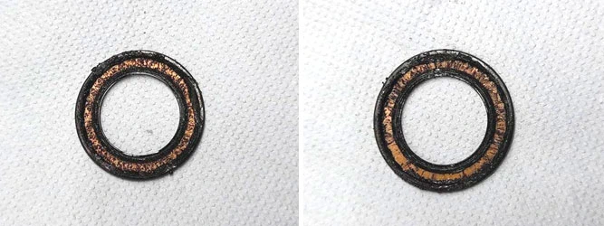 Фото 19,20. Наложения грязной смазки (чёрного цвета)  внутри боковых защитных уплотнителей