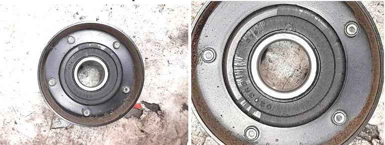 Фото 10,11. Наложения грязной смазки (чёрного цвета) на боковых защитных уплотнителях подшипника